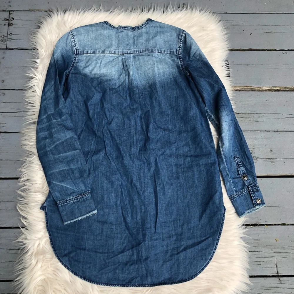 Free People Sandrine Rose Faded Denim Cotton Button Down Blue Shirt size S
